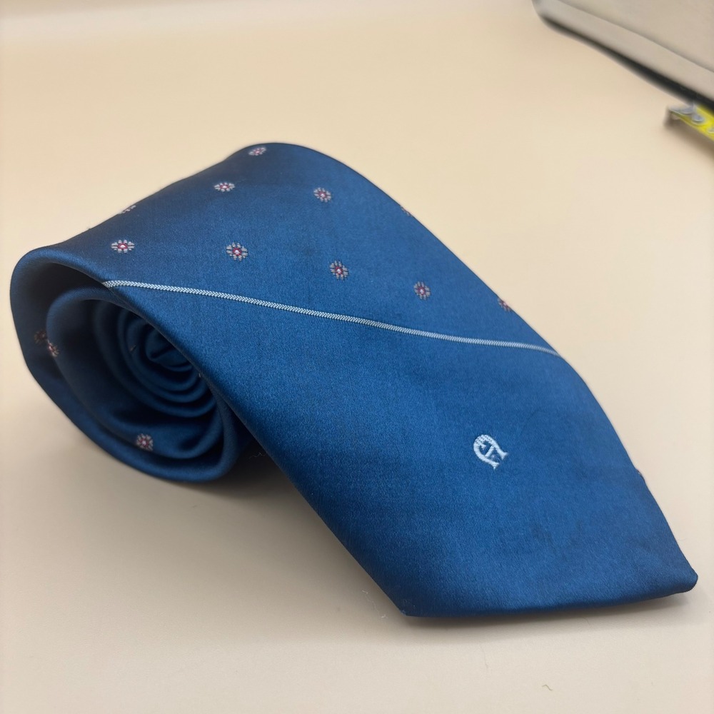 VTG Etienne Aigner Mens Silk Necktie Blue Floral Medallion Geometric Logo